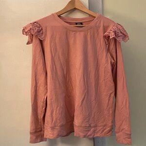 Bobeau Cotton Stretch Ruffle Eyelet Shoulders Sweatshirt Top Never Used